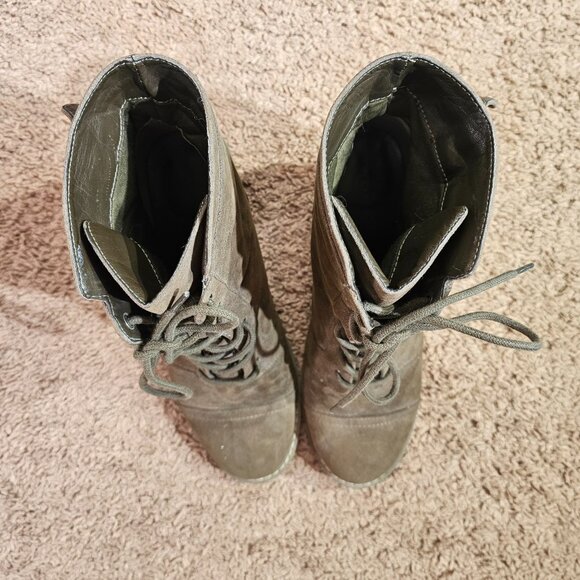 Carryn Lace Up Ankle Boots Womens 11 Olive Green Suede 2.5 Inch Block Heel - Picture 6 of 7